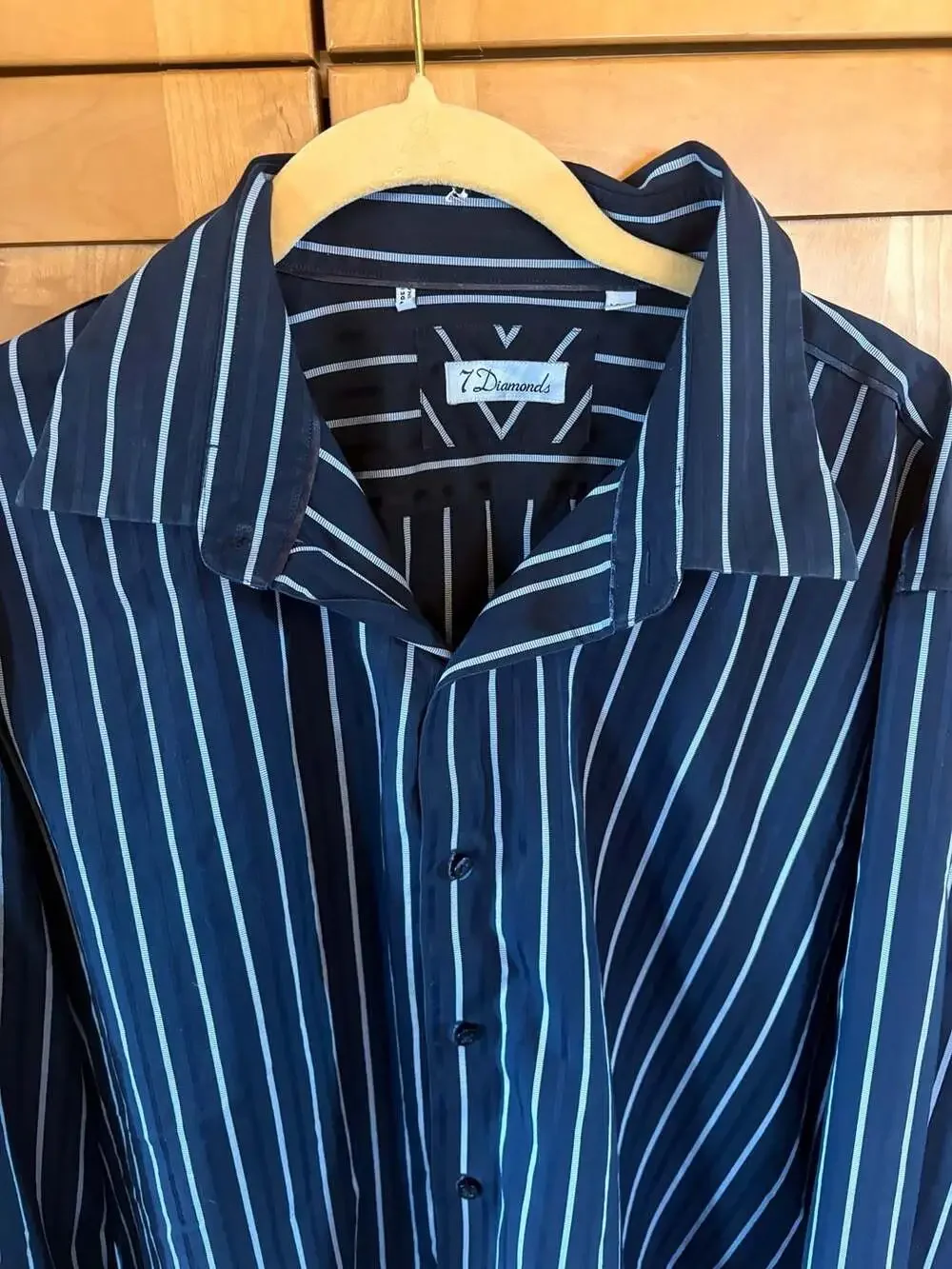 7 Diamonds Men's XXL Navy Blue Striped 100% Cotton Long Sleeve Button Down Shirt - Picture 2 of 5